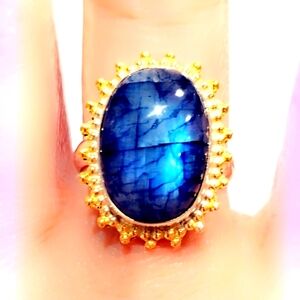 Black/Dark Blue Moonstone Sterling Silver 925 Gemstone Ring New!